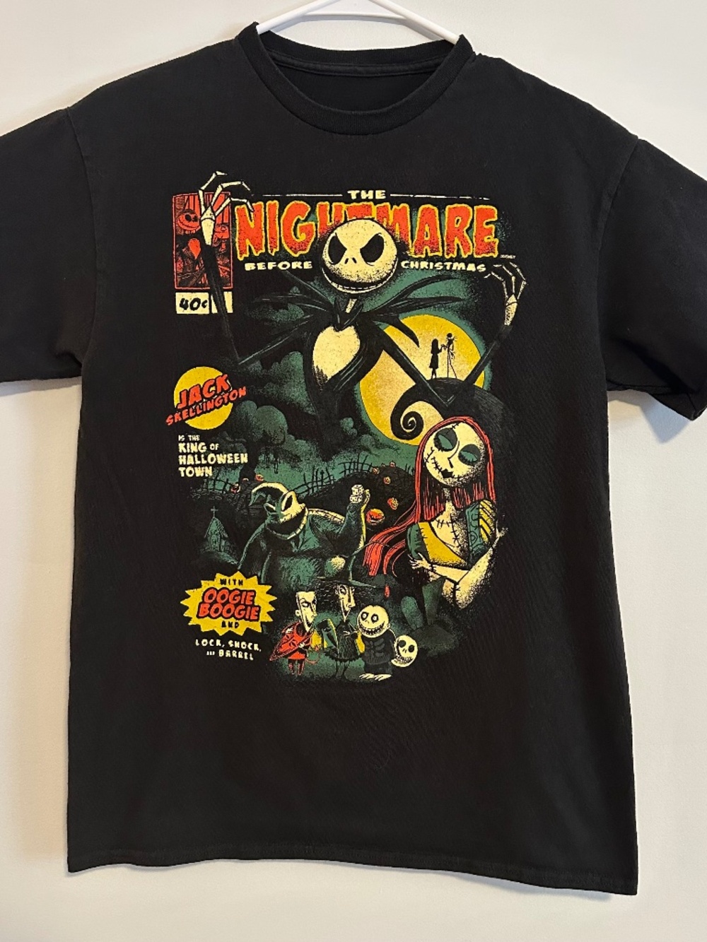 Nightmare Before Christmas Graphic Print Shirt Medium Black Gothic Short Sleeve